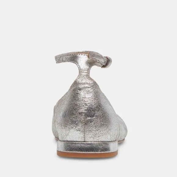 NEW DOLCE VITA Leather Ashya Ankle Strap Flats in silver for women 825 3j2 - Picture 8 of 11